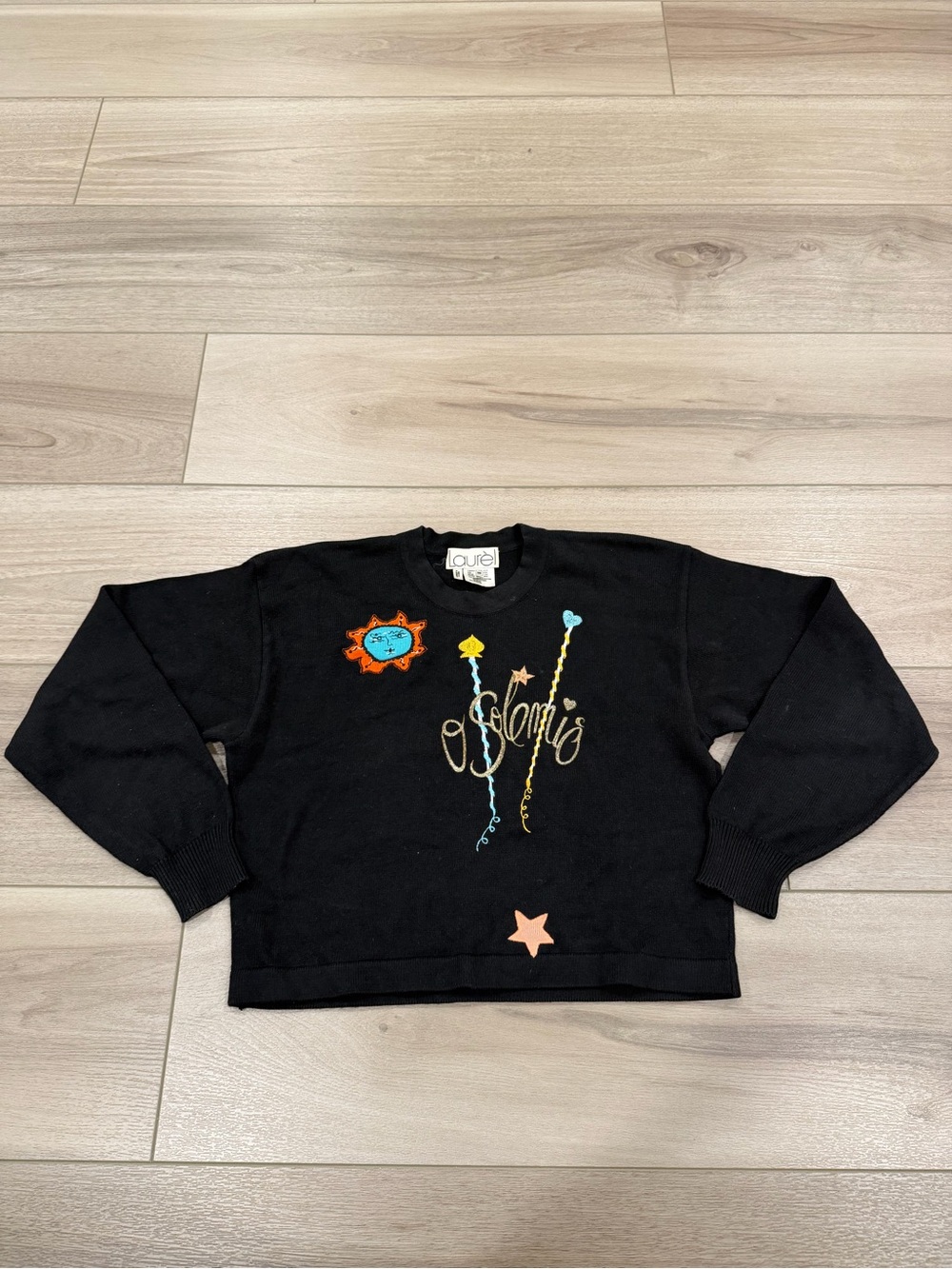 Vintage Laurel Escada Sweater Womens 8 US 38 EU Black Embroidered Celestial